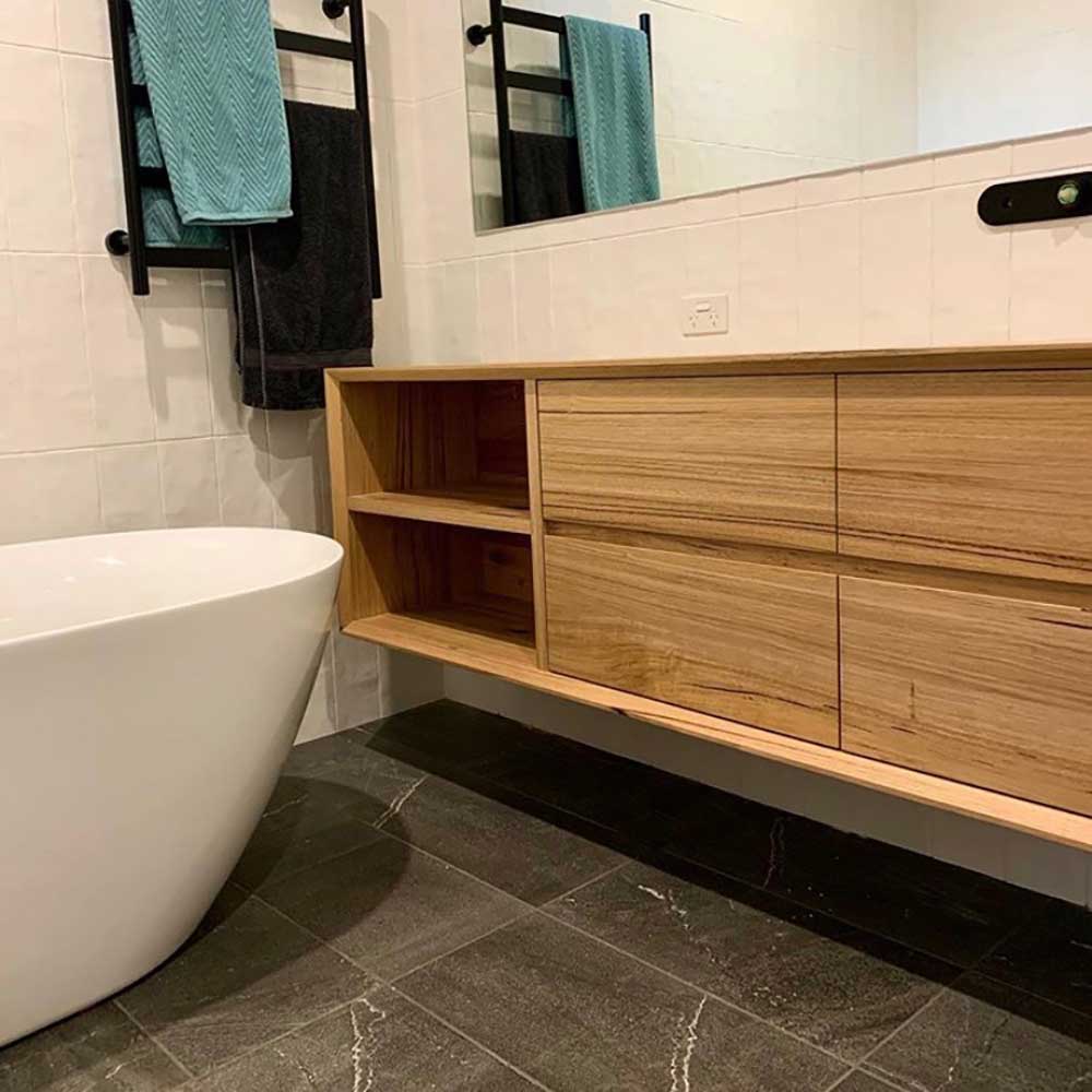 Bathroom: Wormy chestnut vanity