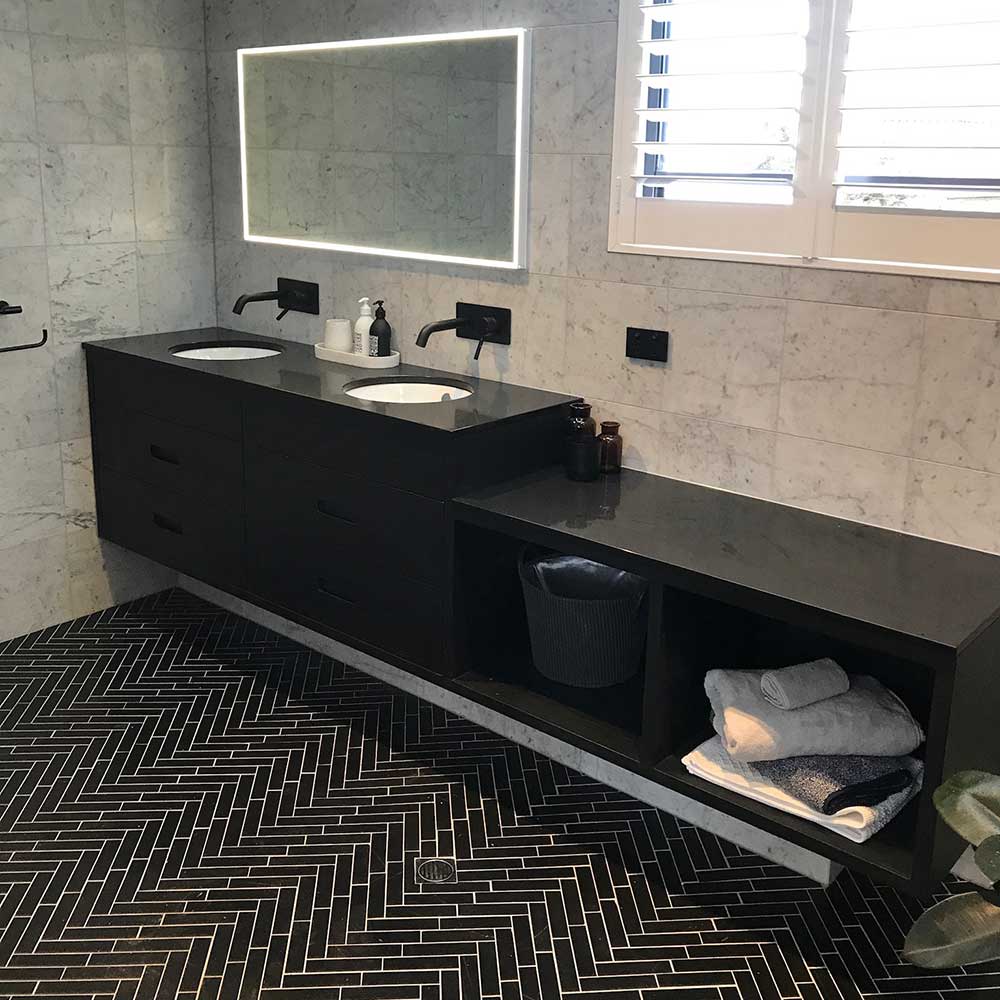 Bathroom: Blackened oak vanity