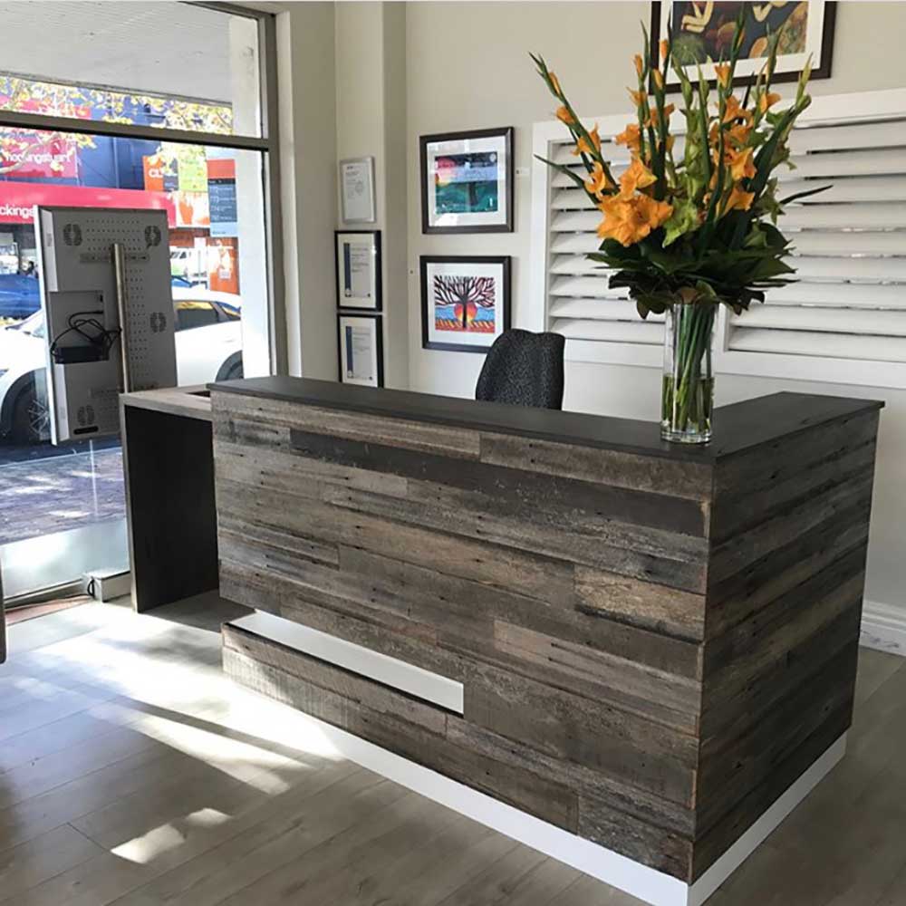 Rustic recycled hardwood reception desk