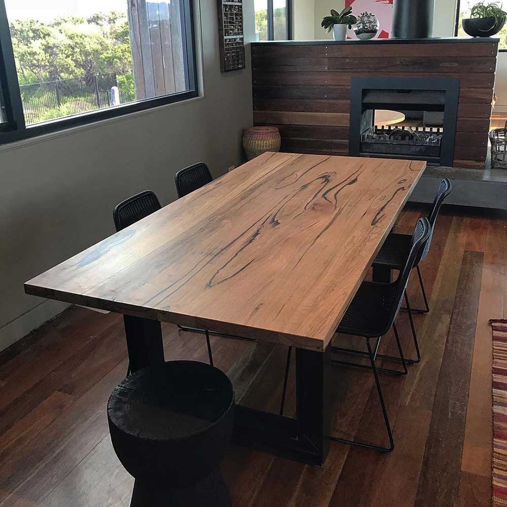 Table: Recycled messmate dining table with black metal legs