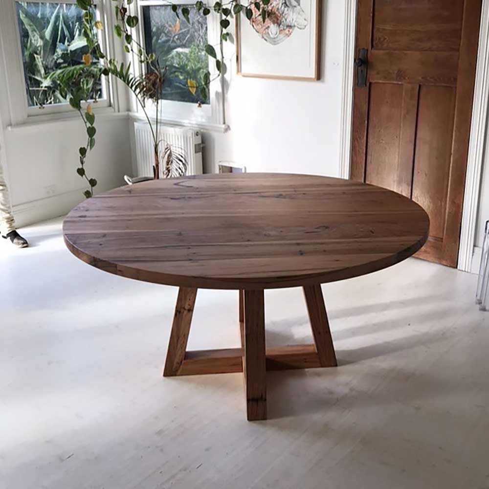 Table: Round recycled messmate dining table